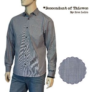 Descendant of Thieves Des Ladro Shirt 100% Cotton Micro Gingham Check Excellent